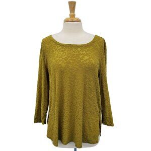 Simply Vera Vera Wang Womens‎ 3/4 Sleeve Textured Blouse Top Size L Yellow Green